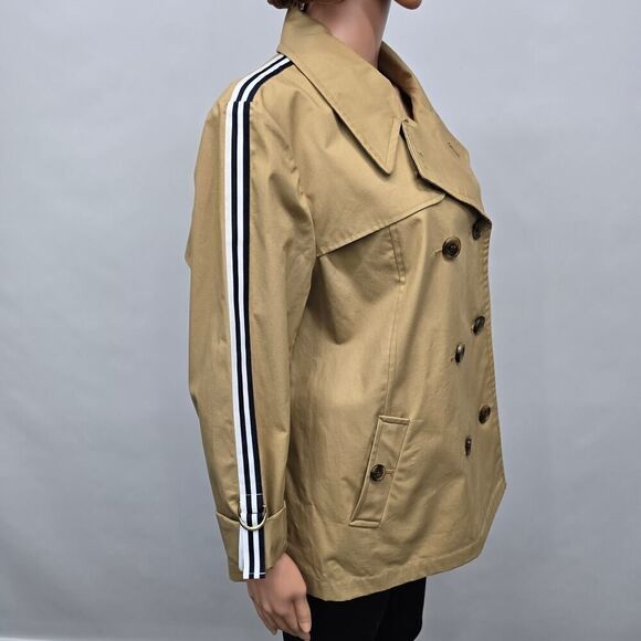 Crown & Ivy Short Trench Coat Double Breasted Striped Sleeves Water Resistant - Picture 5 of 13